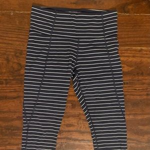 ATHLETA Navy Blue & White Stripe Tight Leggings S